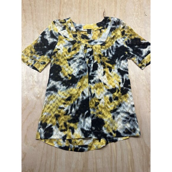 St. John Tops - St. John Silk Blouse Sz Small (P) Yellow Black White Short Sleeve Hearts